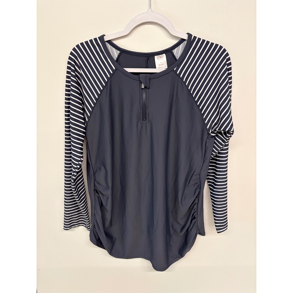 Nautical Coastal Rash Guard Zip Stripe Isabel Maternity Women XL Navy